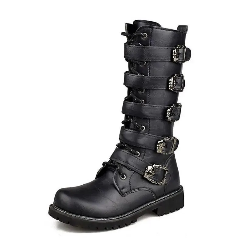 Bottes Steampunk en Cuir Homme Noires