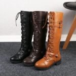 bottes steampunk marron dotees dun talon plat 148 1