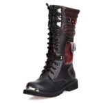 bottes steampunk retro futuristes en caoutchouc souple noir rouge 854 1