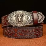 ceinture boucle cowboy style western tendance marron argent 95cm 859 1