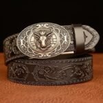 ceinture boucle cowboy style western tendance noir argent 95cm 432 2