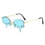 lunettes de soleil forme larme steampunk or avec verres bleu ciel 615 1