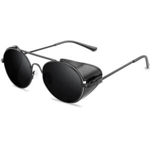 lunettes de soleil homme steampunk avec protection laterale noir 357 1