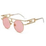 lunettes de soleil steampunk gothique pour hommes or avec verres rose 348 1