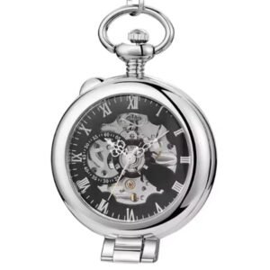 montre a gousset acier inoxydable remontage manuel steampunk argent 867 1