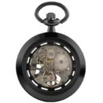montre a gousset squelette noire mecanique remontage steampunk 360 1