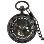 montre a gousset squelette noire mecanique remontage steampunk 702 1