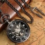 montre a gousset squelette noire mecanique remontage steampunk 795 1
