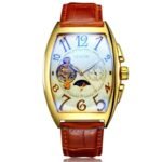 montre rectangulaire vintage design unique marron or et blanc 899 1