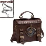 Sac Steampunk À Main Marron Rivets Dorés