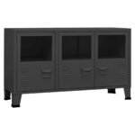 Buffet industriel métal anthracite – Portes vitrées façon casier d’atelier, 105 cm