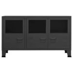 Buffet industriel métal anthracite – Portes vitrées façon casier d’atelier, 105 cm