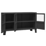 Buffet industriel métal anthracite – Portes vitrées façon casier d’atelier, 105 cm